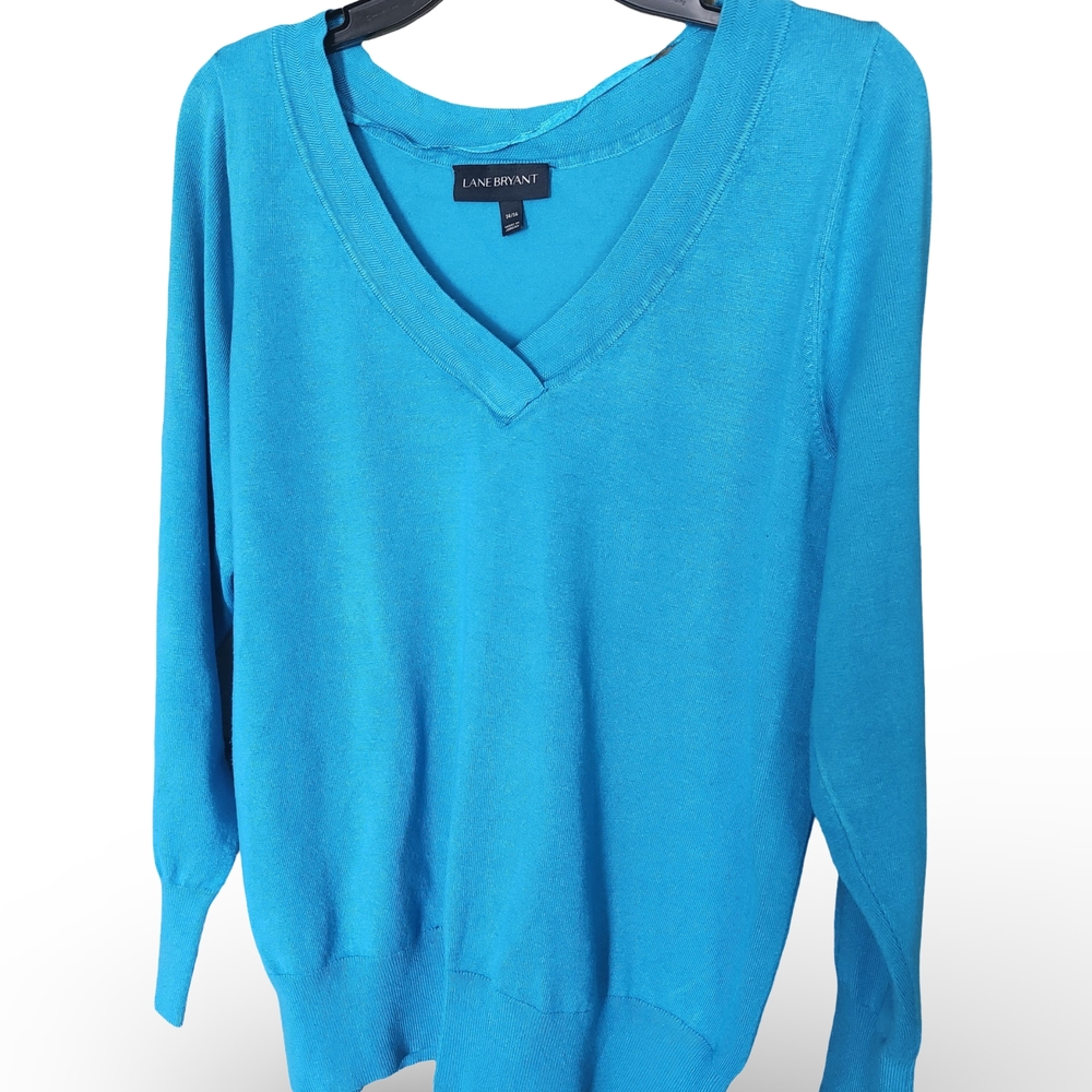 Lane Bryant Vibrant Teal V-Neck Sweater Size L 14-16